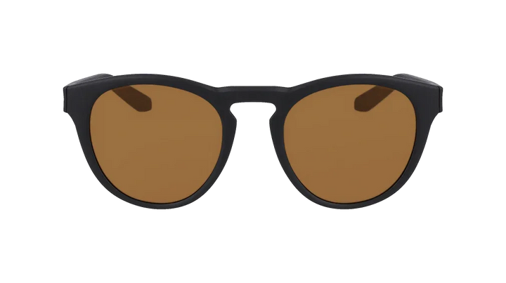 Black-framed sunglasses with brown lenses, stylish and versatile for outdoor adventures