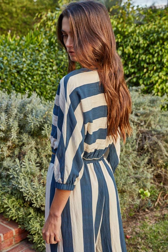 L9809T | Woven Rayon Nylon Striped Short Sleeve Crop Top