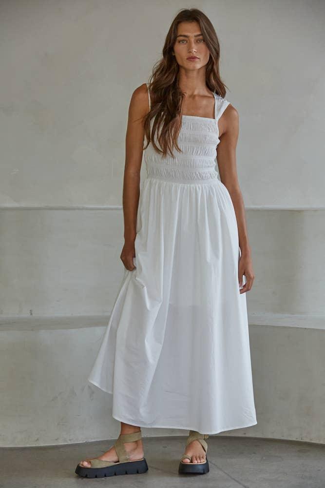 L9509 | Woven Cotton Sleeveless Square Neck Smocked Dress