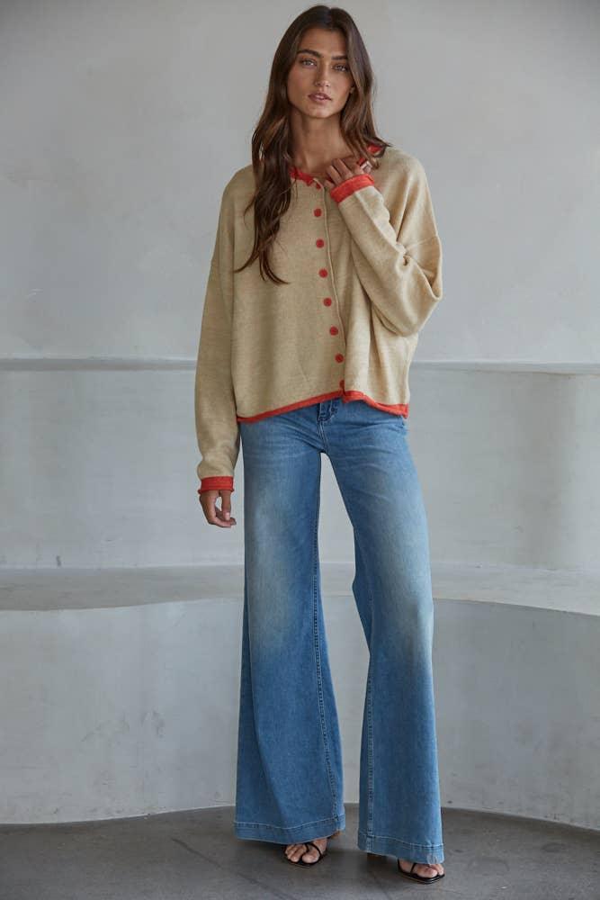 W2538 | Knit Polyester Acrylic Sweater Crew Neck Cardigan