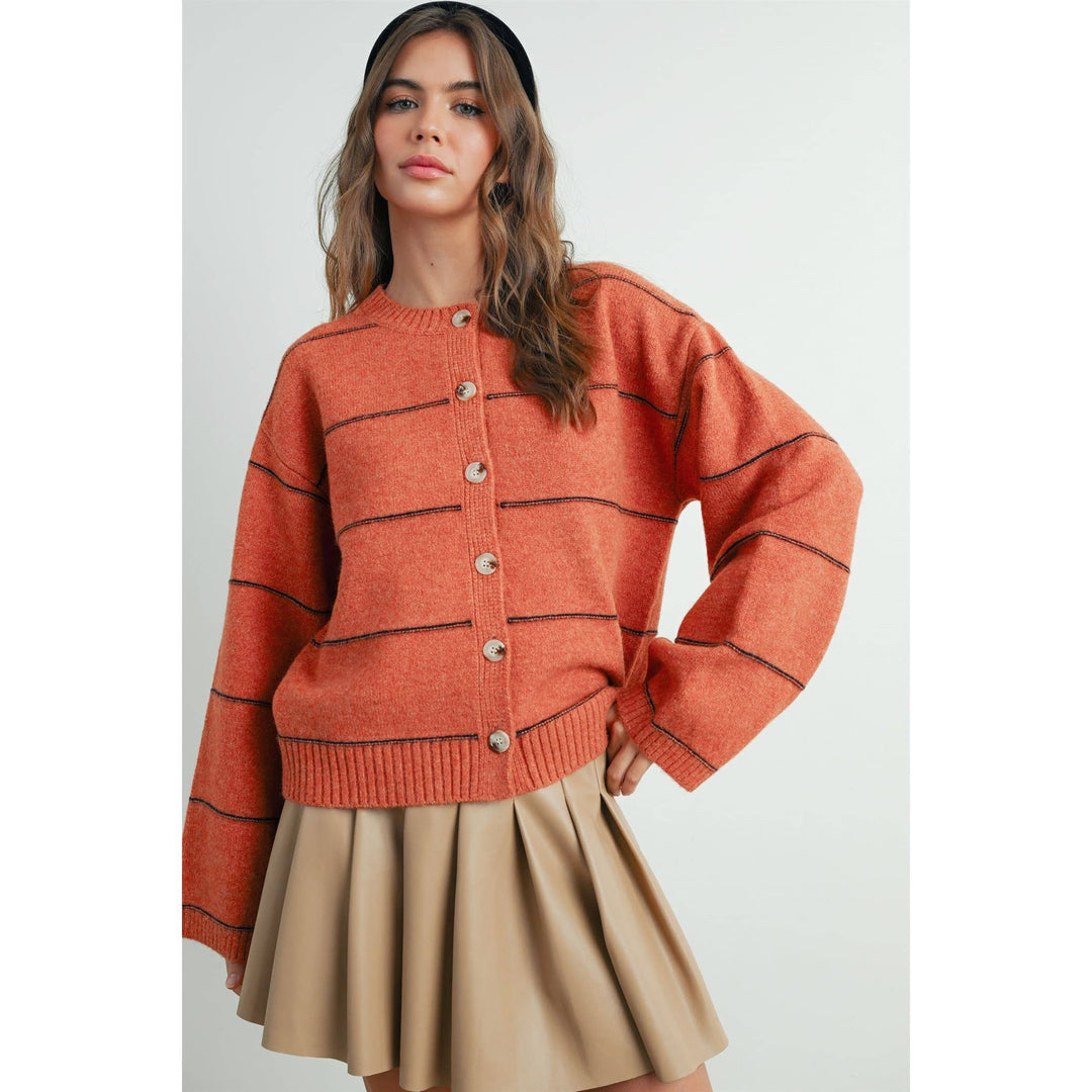 Button Front Striped Cardigan - BMC7580