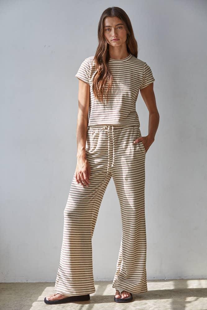 L8945T | Knit Polyester Cotton Striped Short Sleeve Top