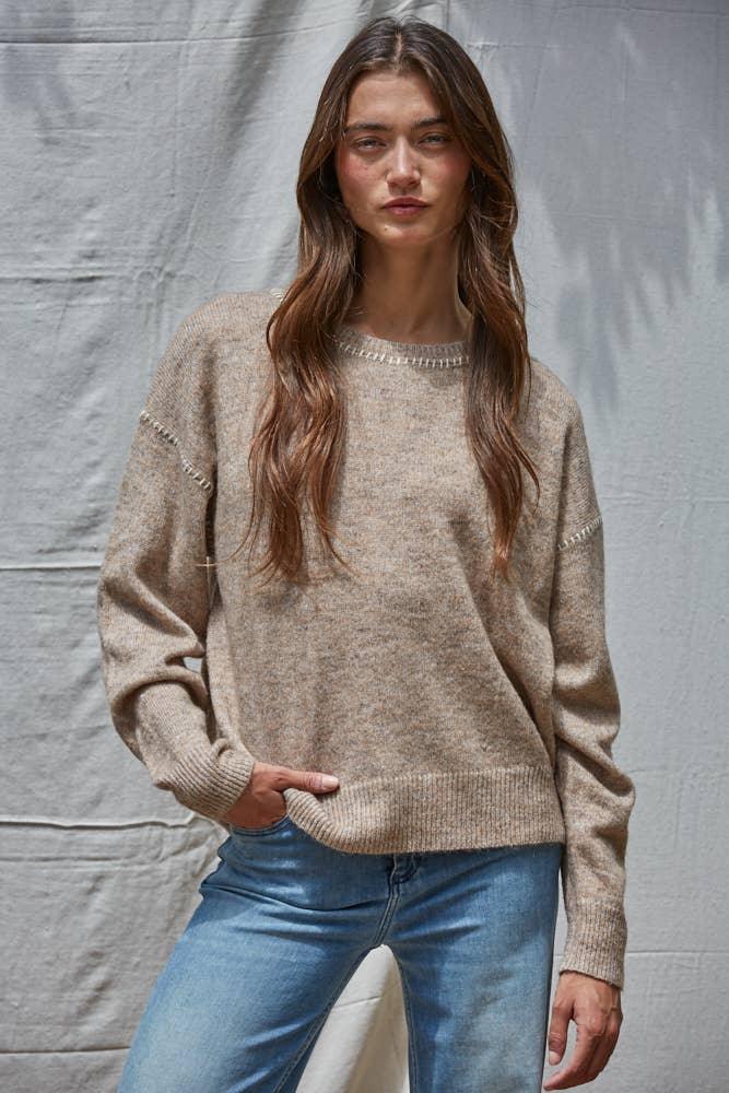 By Together Knit Sweater w/Contrast Stitches Detail