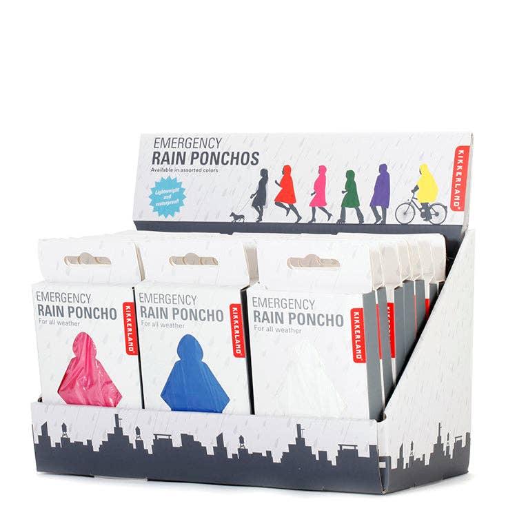 Emergency rain ponchos in assorted colors for outdoor adventures and all-weather use