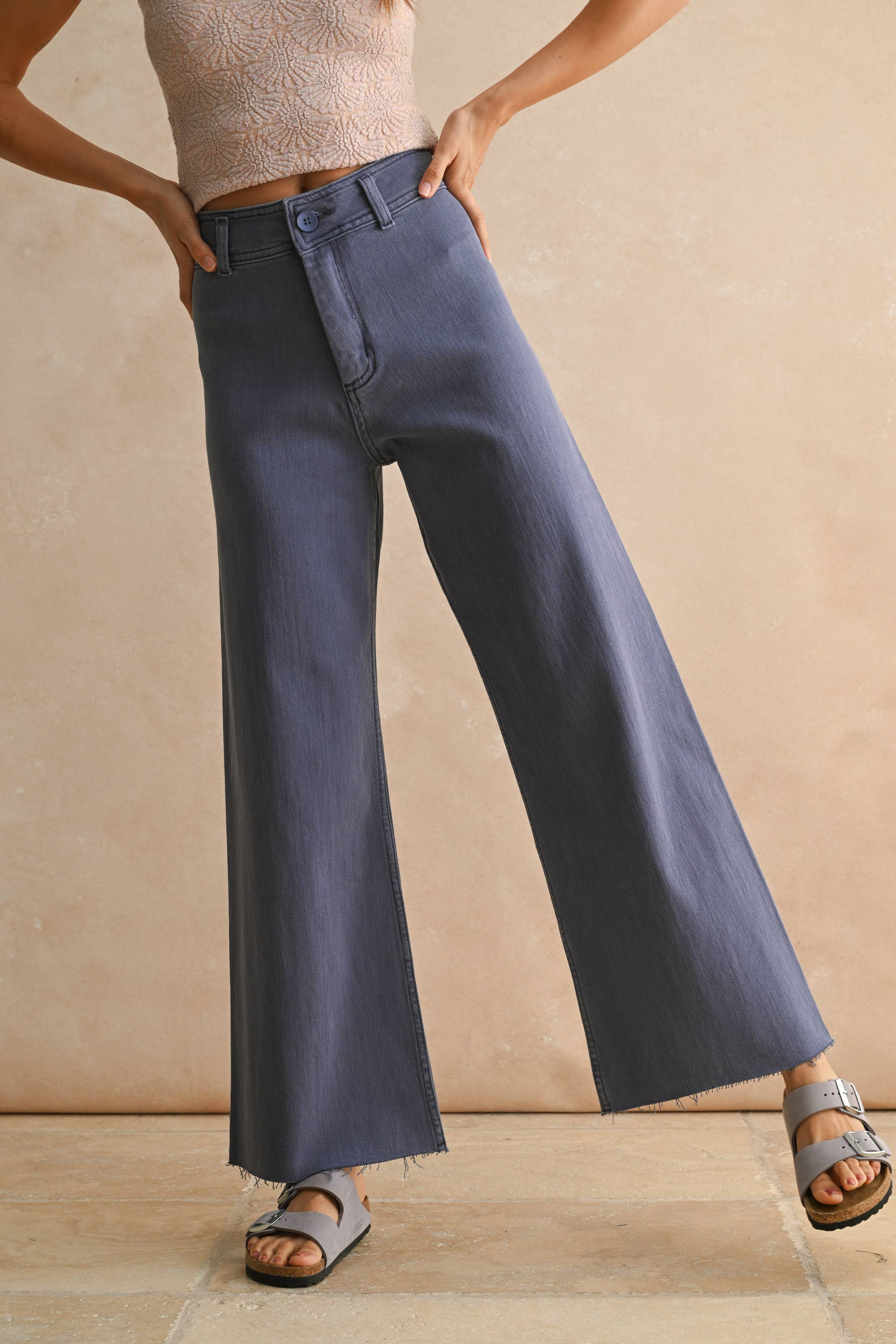 MMP623   STRAIGHT WIDE LEG DENIM PANTS
