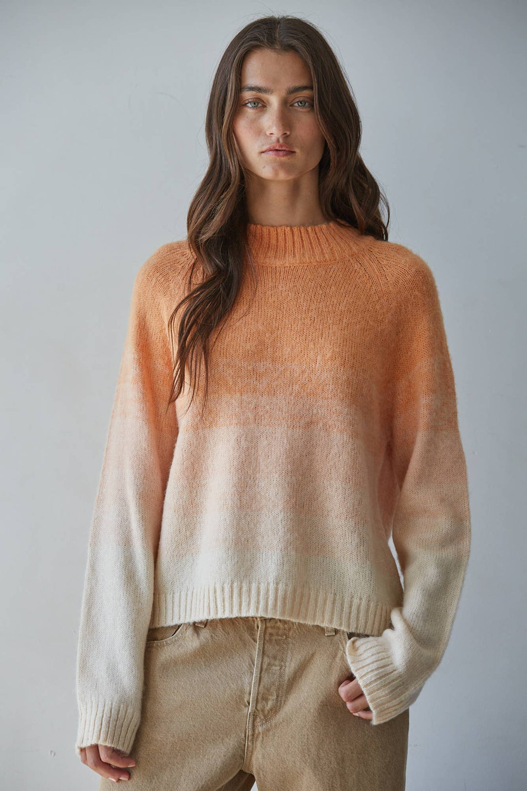 W2720 | Knit Sweater Ombre Mock Neck Pullover