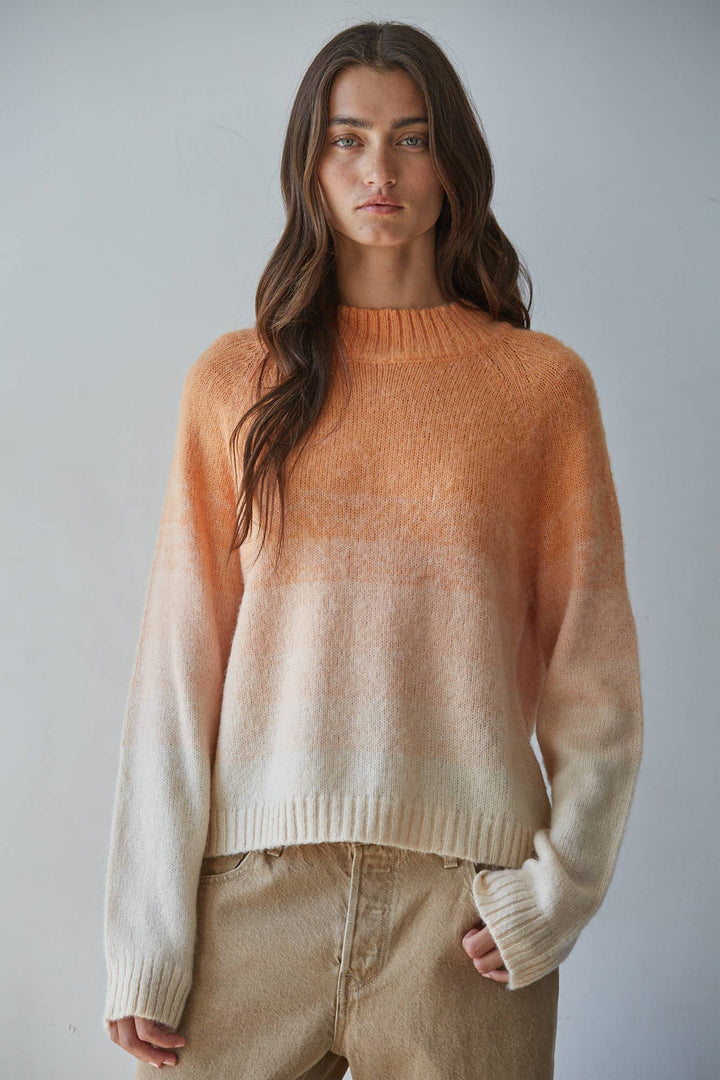 W2720 | Knit Sweater Ombre Mock Neck Pullover