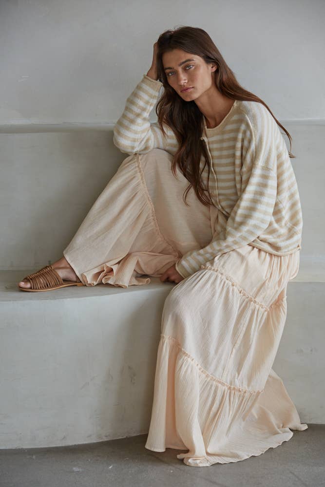 W2537 | Knit Polyester Acrylic Striped Sweater Cardigan
