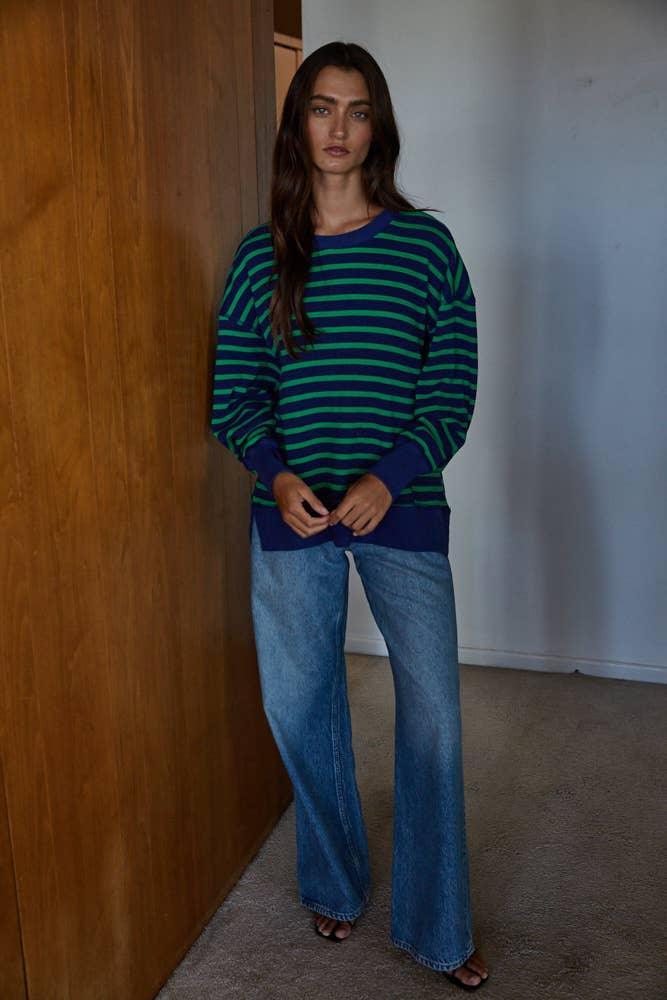 L9220 | Knit Cotton Spandex Striped Thermal Pullover