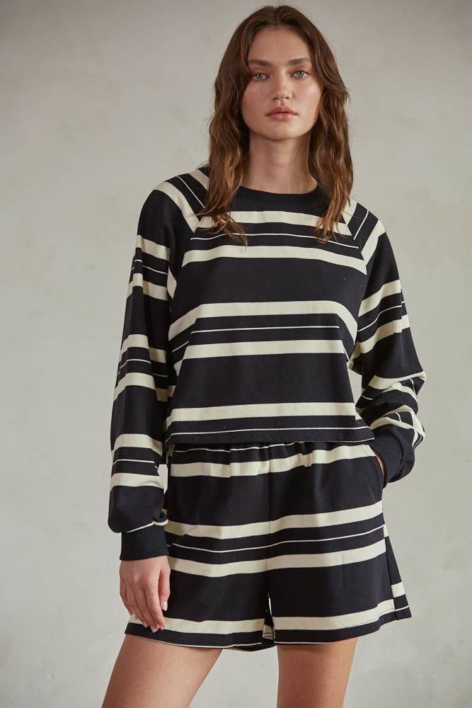 By Together L7384 | Knit Striped Wide Leg Shorts