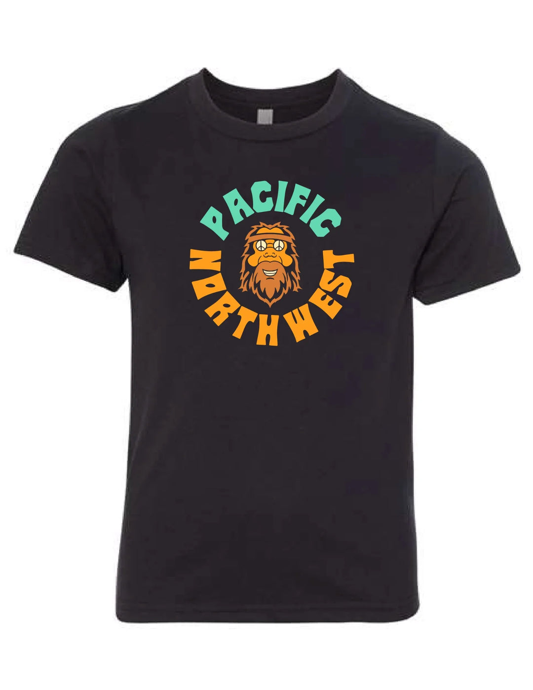 Black Pacific Northwest t-shirt with Sasquatch graphic, perfect for PNW outdoor adventures and coastal style.
