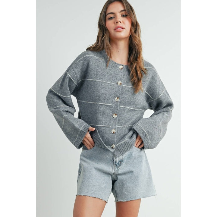 Button Front Striped Cardigan - BMC7580