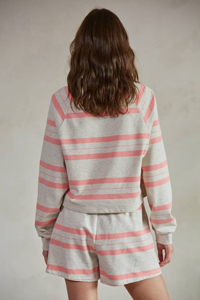 By Together L7383 | Striped Crew Neck Long Sleeve Pullover Top