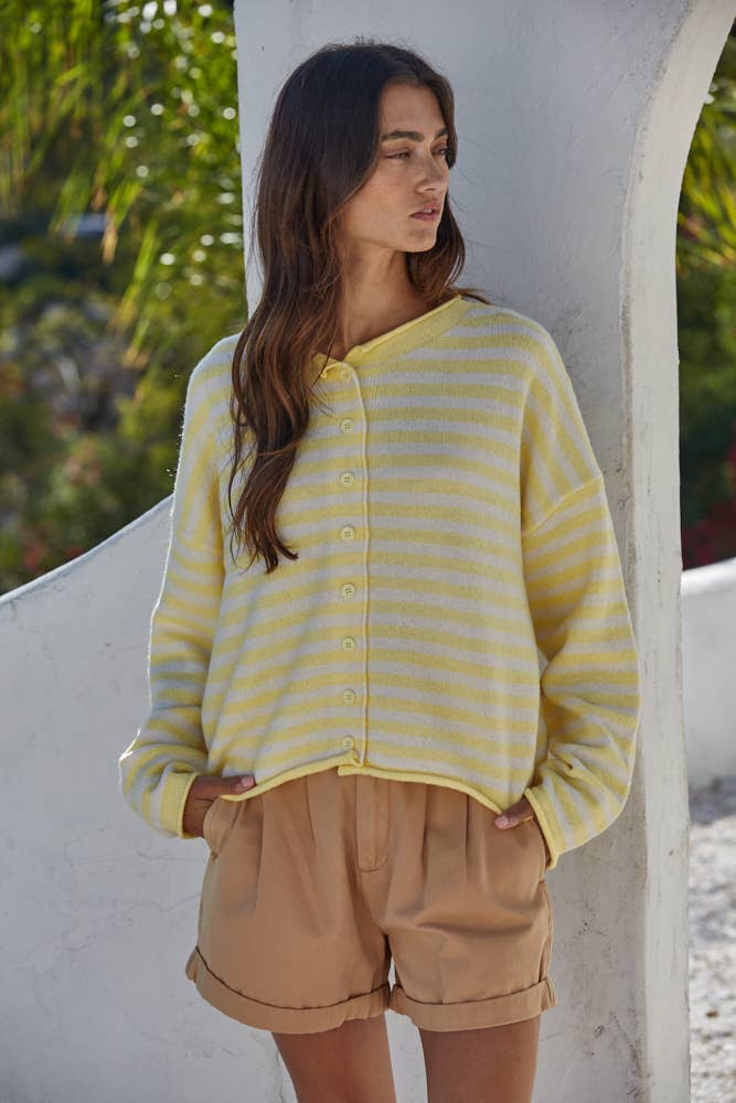 W2537 | Knit Polyester Acrylic Striped Sweater Cardigan