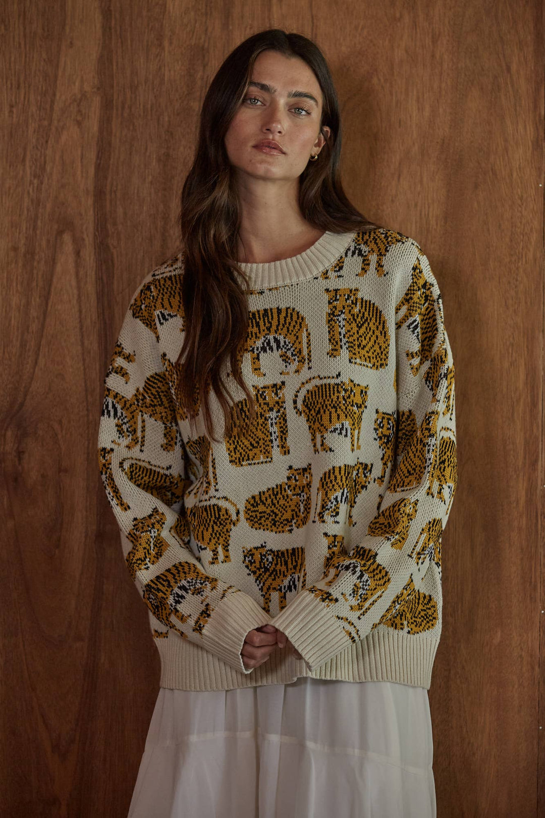 W2807 | Knit Sweater Cotton Acrylic Animal Print Pullover