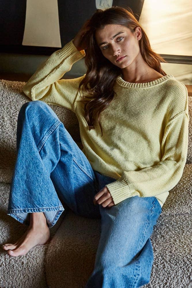 W1155 | Knit Sweater Crew Neck Long Sleeve Pullover Top