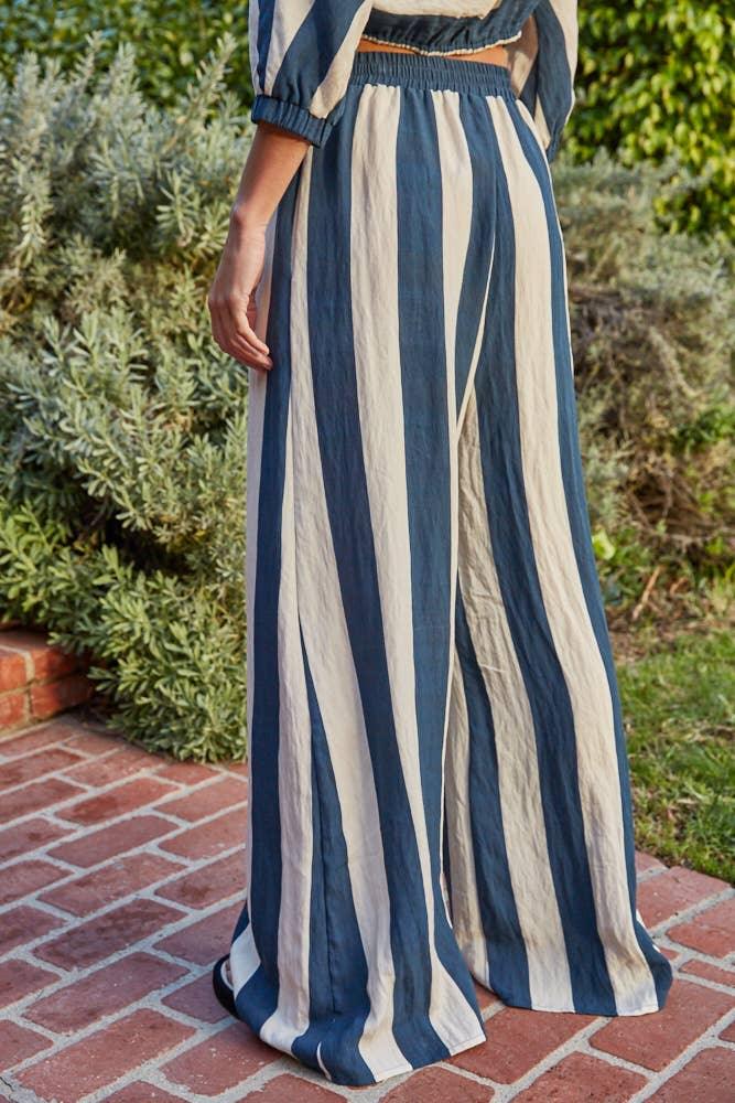 L9809B | Woven Rayon Nylon Striped Wide Leg Pants