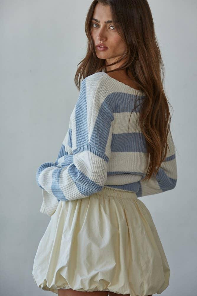 W2295 | Knit Sweater Striped Cotton Boat Neck Long Sleeve