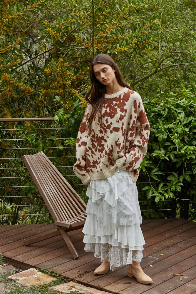By Together W2311 | Knit Sweater Animal Pattern Detail Top