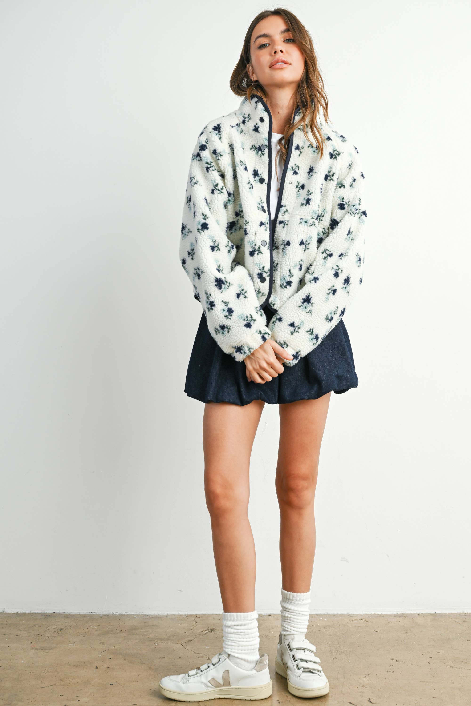 Floral Print Fluffy Fleece Jacket - BMJ7811