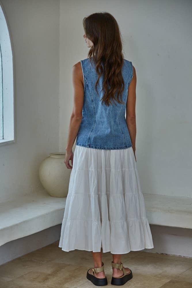 BD352 | Denim Cotton Viscose Polyester Button Down Vest Top