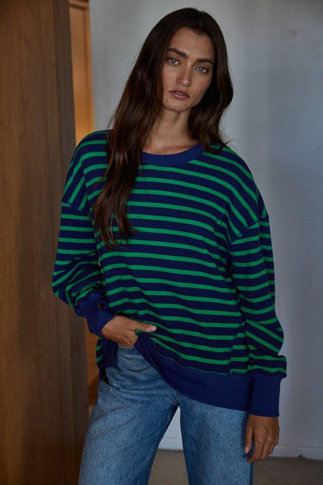 L9220 | Knit Cotton Spandex Striped Thermal Pullover