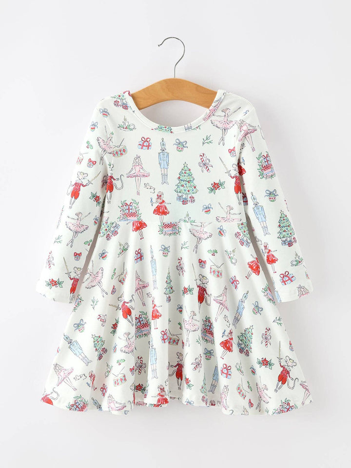 Christmas Girls Holiday Ballet-Inspired Print Dress