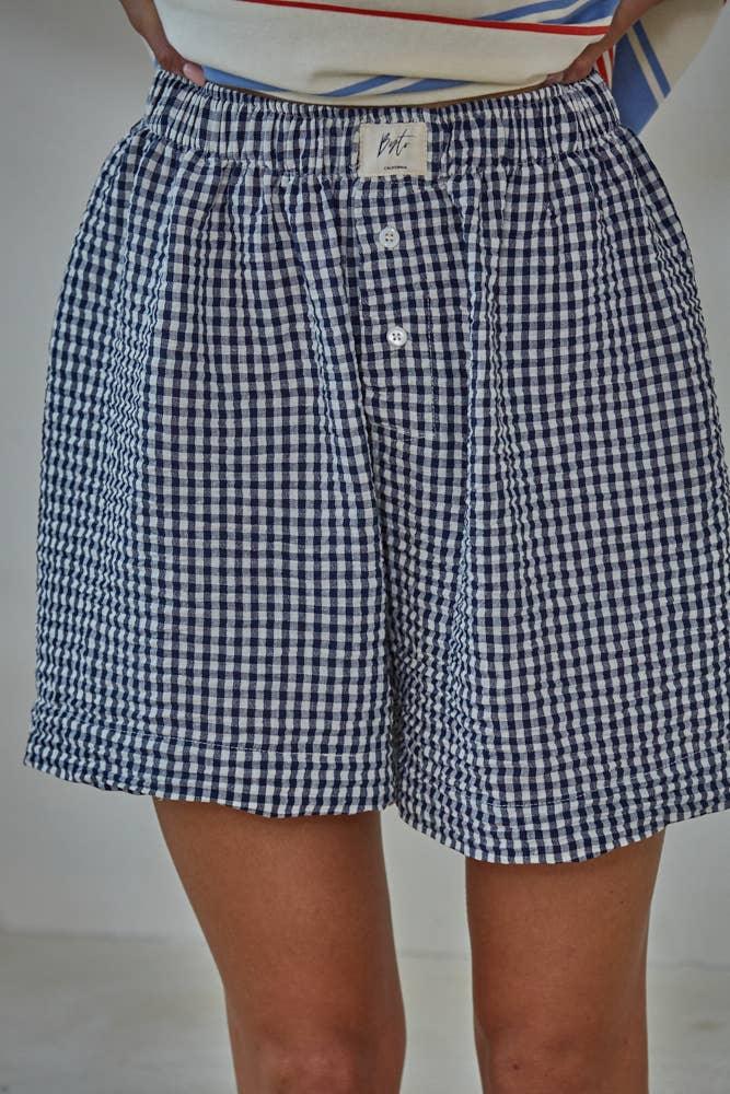 L9496 | Woven Polyester Gingham Print Gingham Shorts