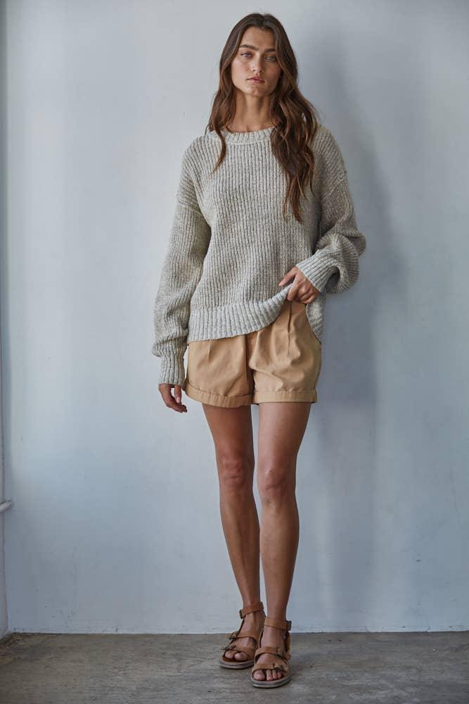 W2327 | Knit Sweater Cotton Ribbed High Mock Neck Top