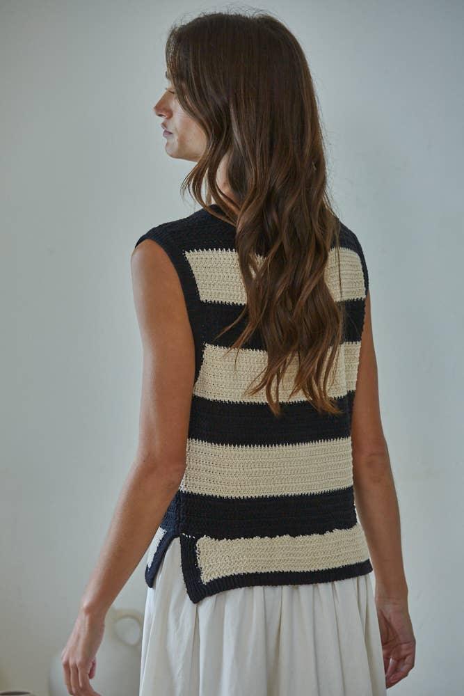 W2505 | Knit Sweater Cotton Striped Sleeveless Midi Dress
