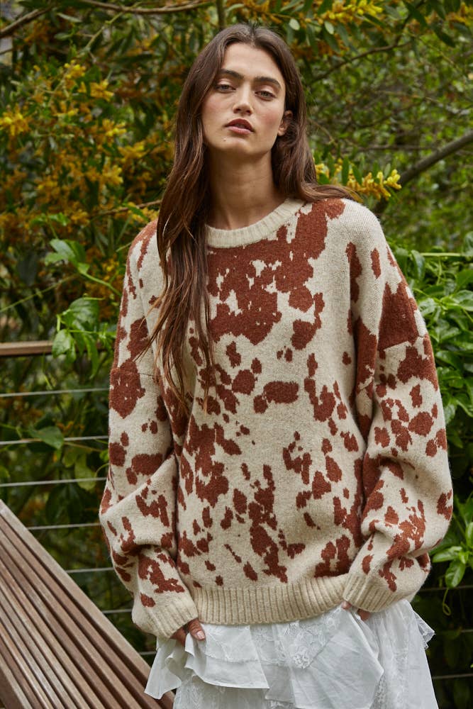 By Together W2311 | Knit Sweater Animal Pattern Detail Top