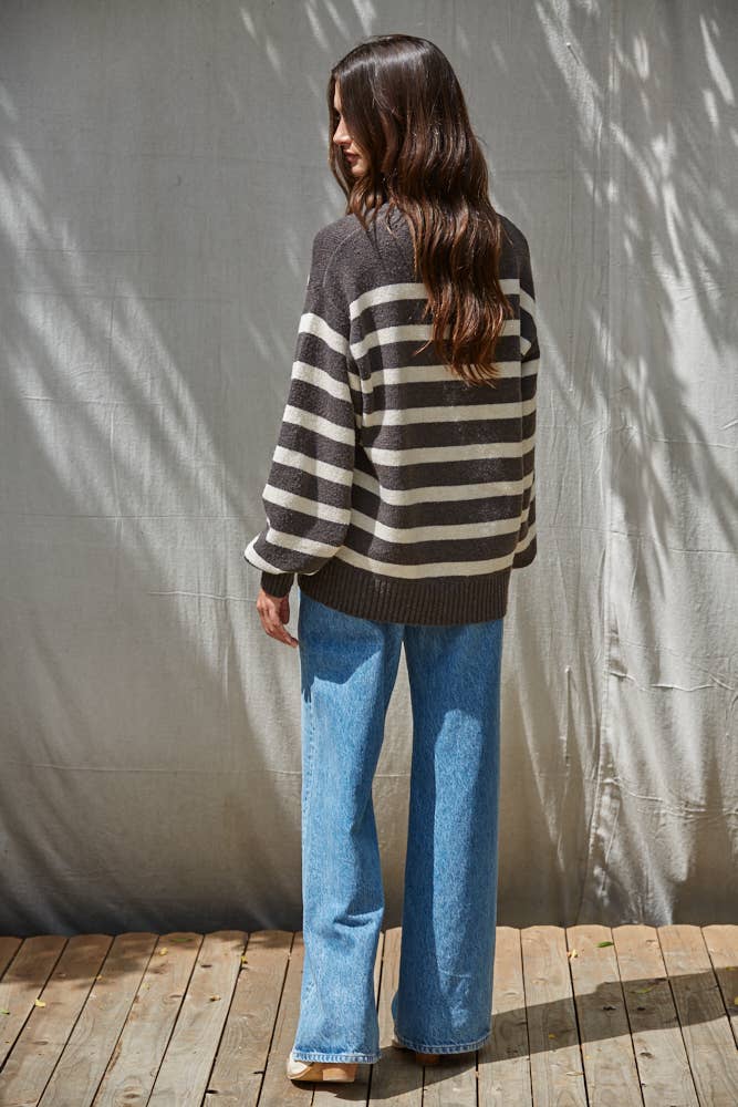 W1050 | Knit Oversized Striped Sweater Top