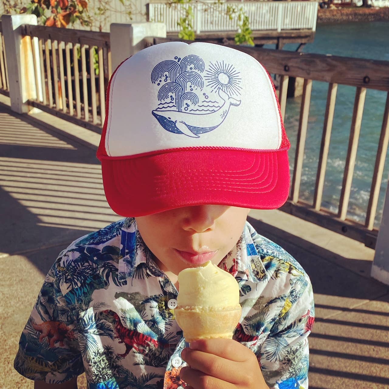Kids Trucker Hat- Whale Sun Beach Youth Snapback