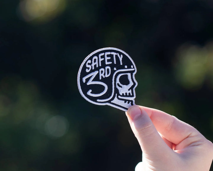 Safety 3rd skull patch for outdoor gear, bike rides, and PNW adventures