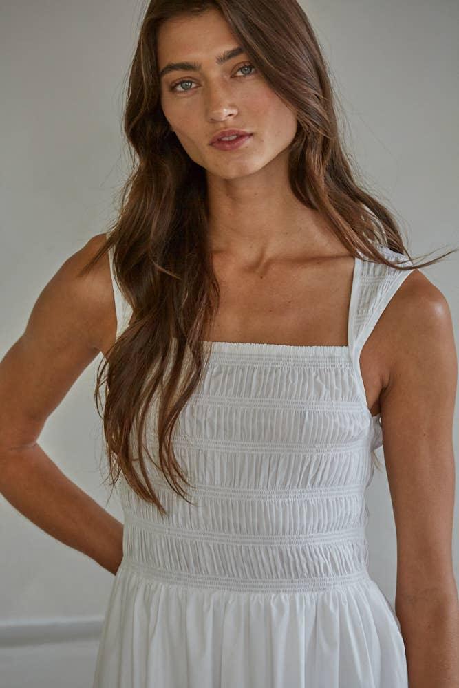 L9509 | Woven Cotton Sleeveless Square Neck Smocked Dress