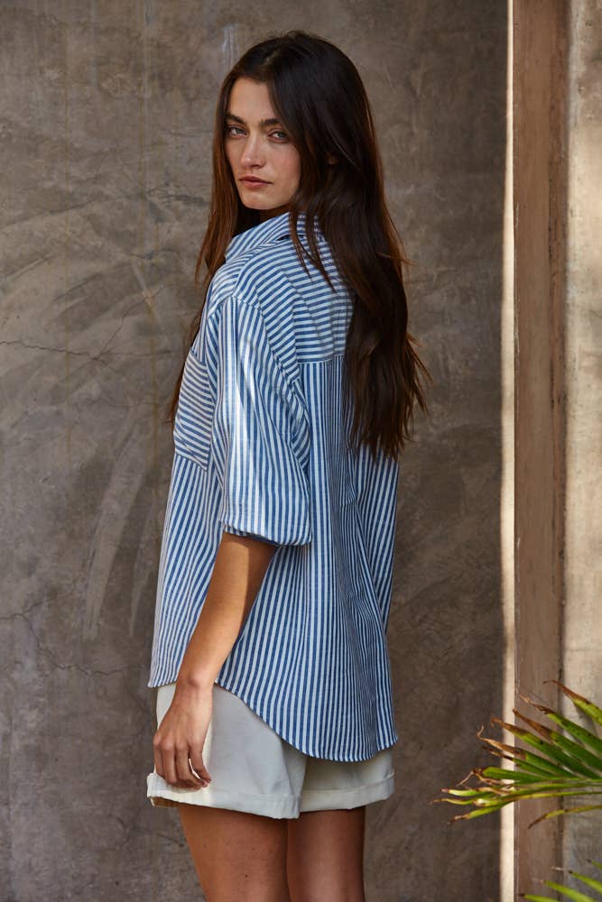 L5611 | Woven Cotton Collar Neck Button Front Long Sleeve
