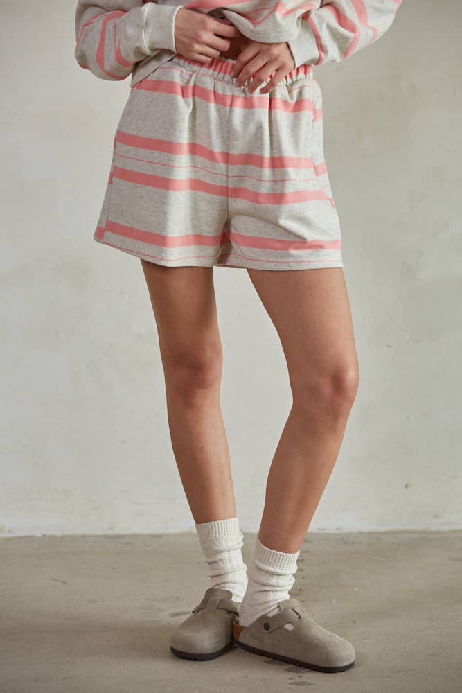 By Together L7384 | Knit Striped Wide Leg Shorts