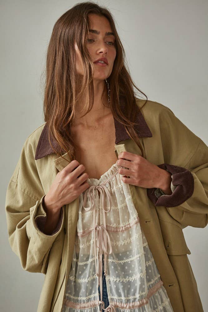 L8704 | Woven Cotton Contrast Corduroy Utility Jacket