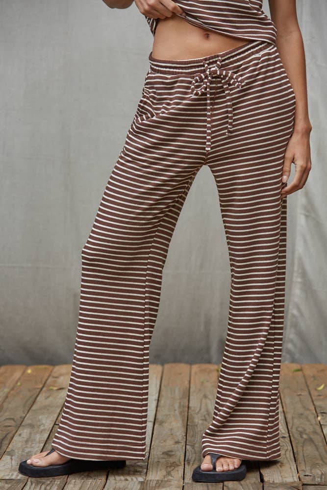L8945B | Knit Polyester Cotton Striped Flare Pants