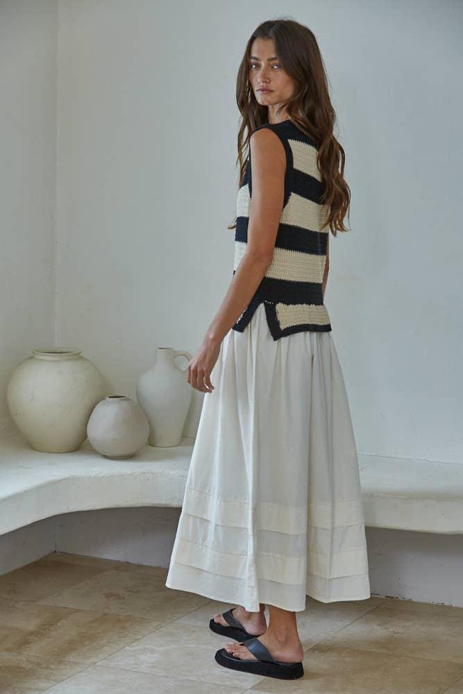 W2505 | Knit Sweater Cotton Striped Sleeveless Midi Dress