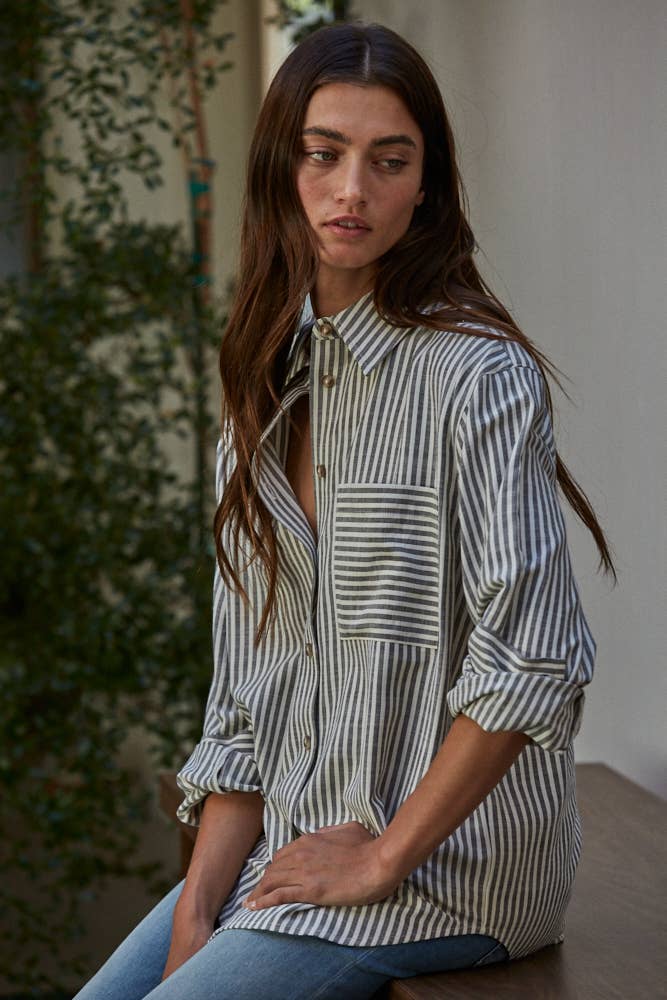 L5611 | Woven Cotton Collar Neck Button Front Long Sleeve