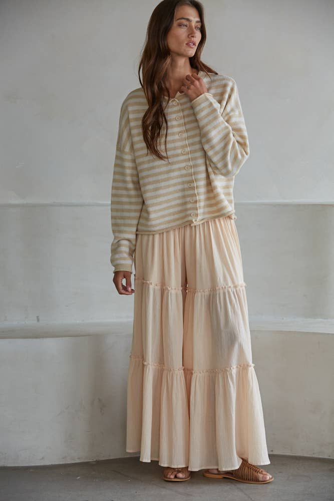 W2537 | Knit Polyester Acrylic Striped Sweater Cardigan