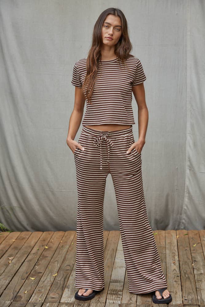 L8945T | Knit Polyester Cotton Striped Short Sleeve Top