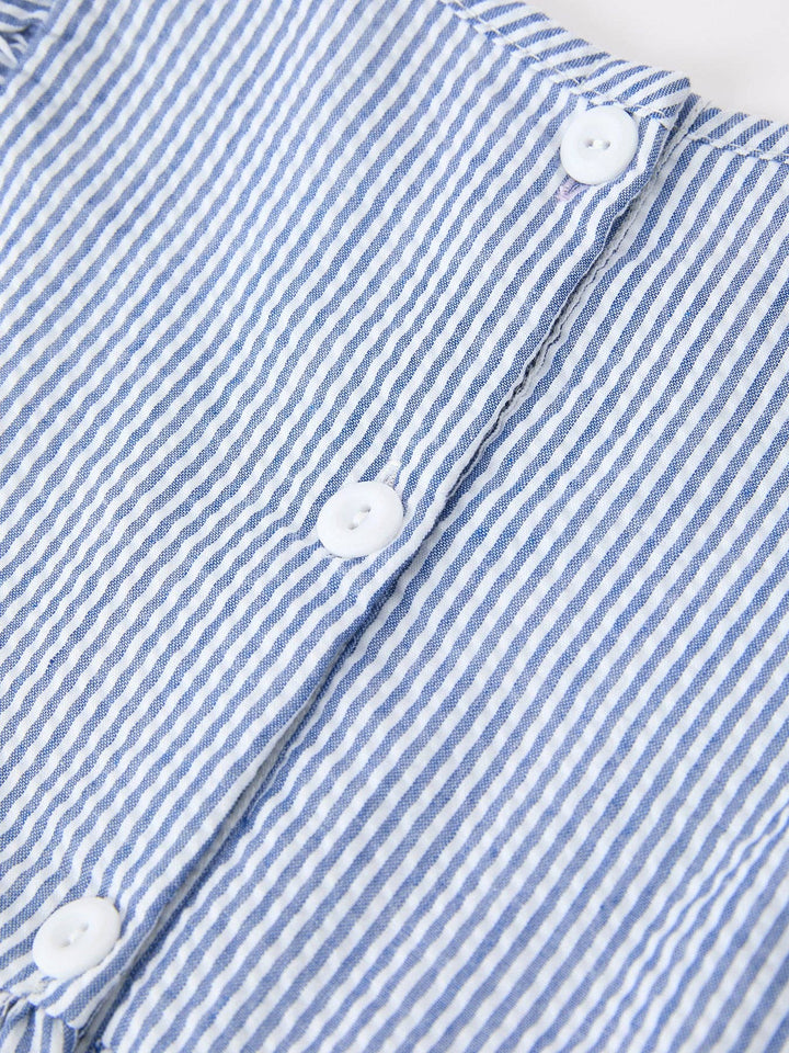 Summer Apple Applique Girls Dress Blue Stripe Ruffle