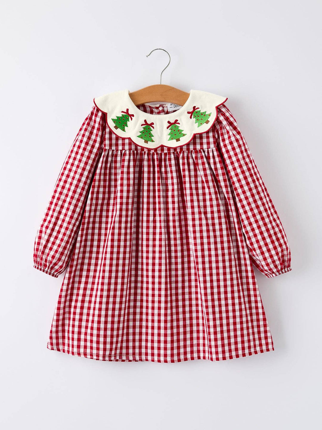Christmas Embroidered Christmas Tree Plaid Girls Dress