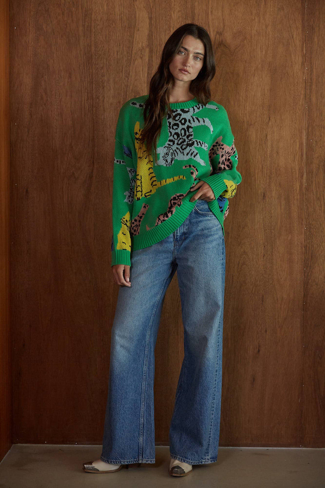 W2809 | Knit Sweater Cotton Acrylic Animal Jacquard Pullover