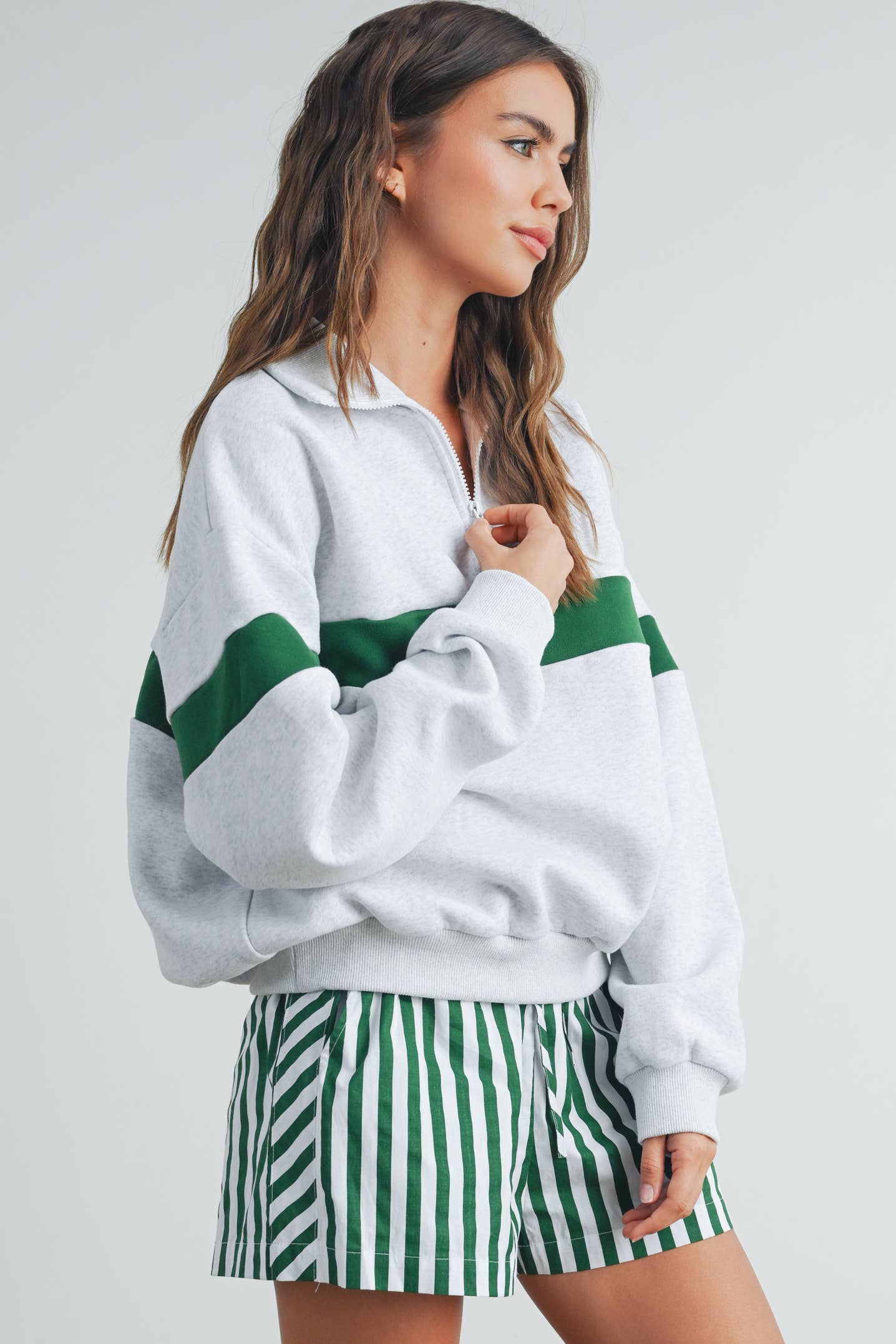 ButterMelonTwo-Toned Half Zip Collar Sweatshirt - BMT7535