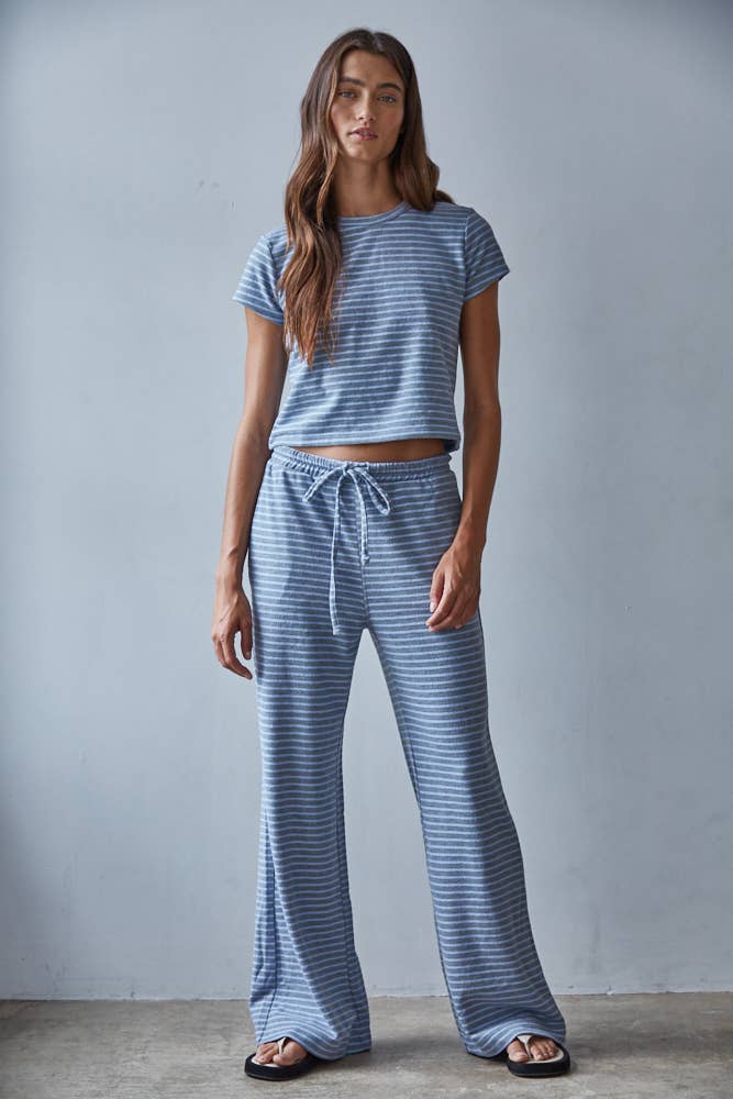 L8945T | Knit Polyester Cotton Striped Short Sleeve Top