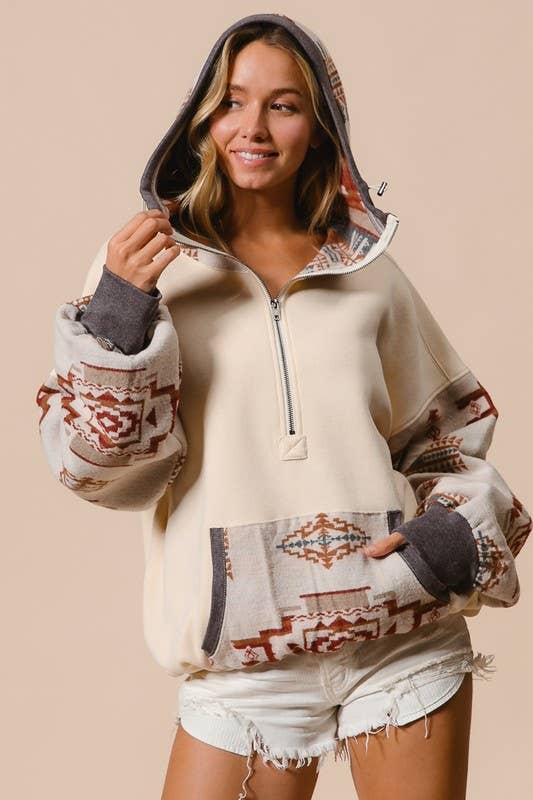 Fleece And Aztec Mix And Match Hoodie Top