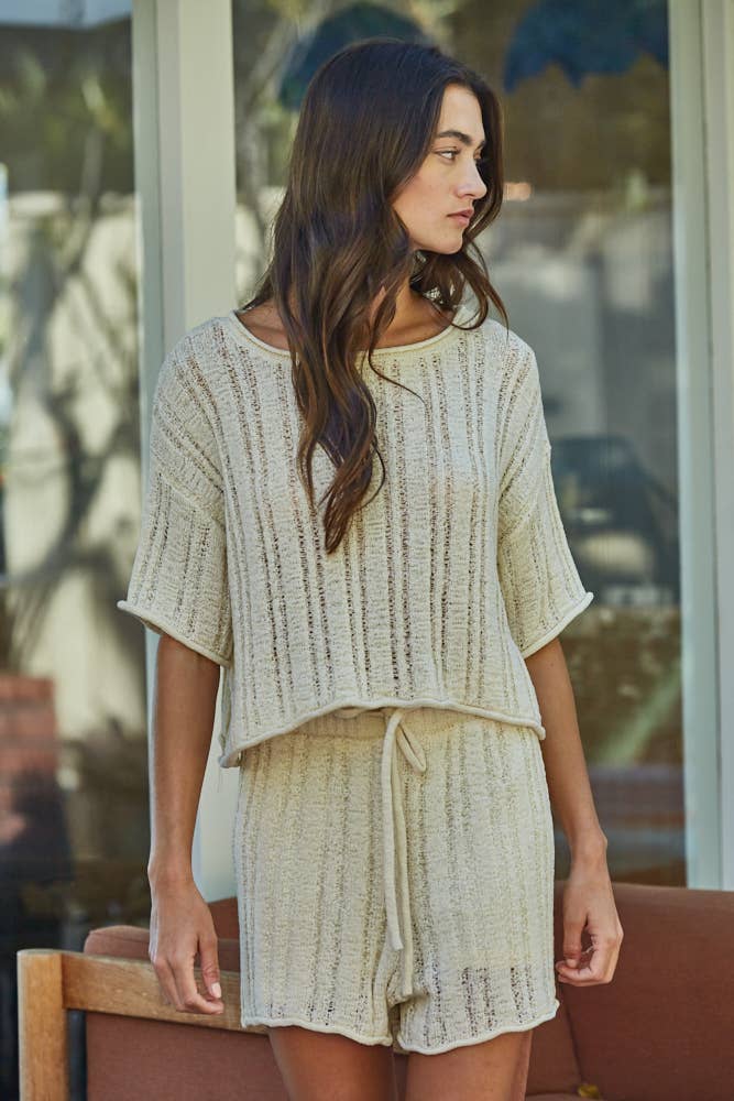 W2420T | Knit Sweater Acrylic Nylon Crew See Through Top